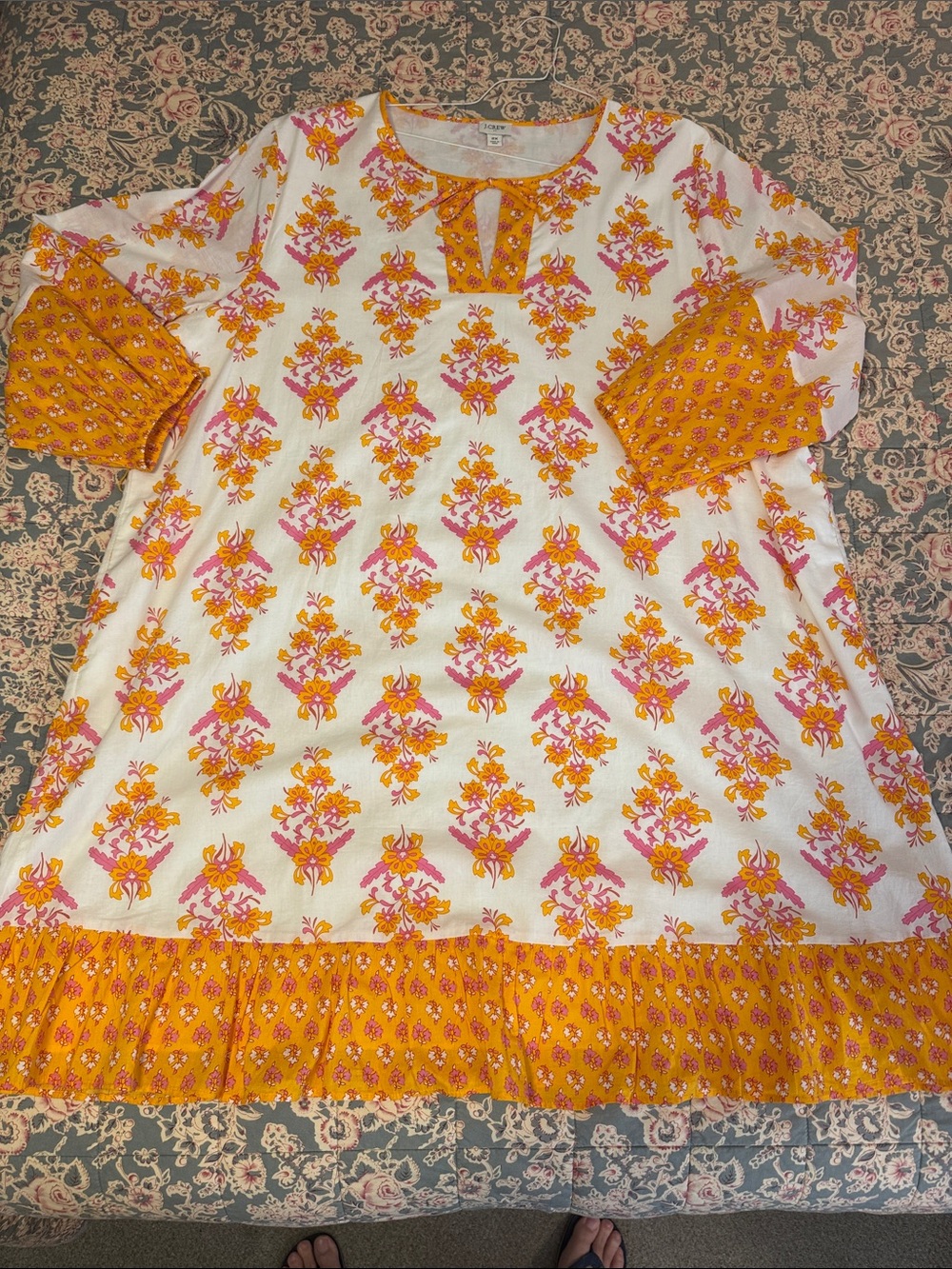 J. Crew Women's 3/4 Sleeve Length A-Line Dress/Fun Pink and Orange Floral w/Tie